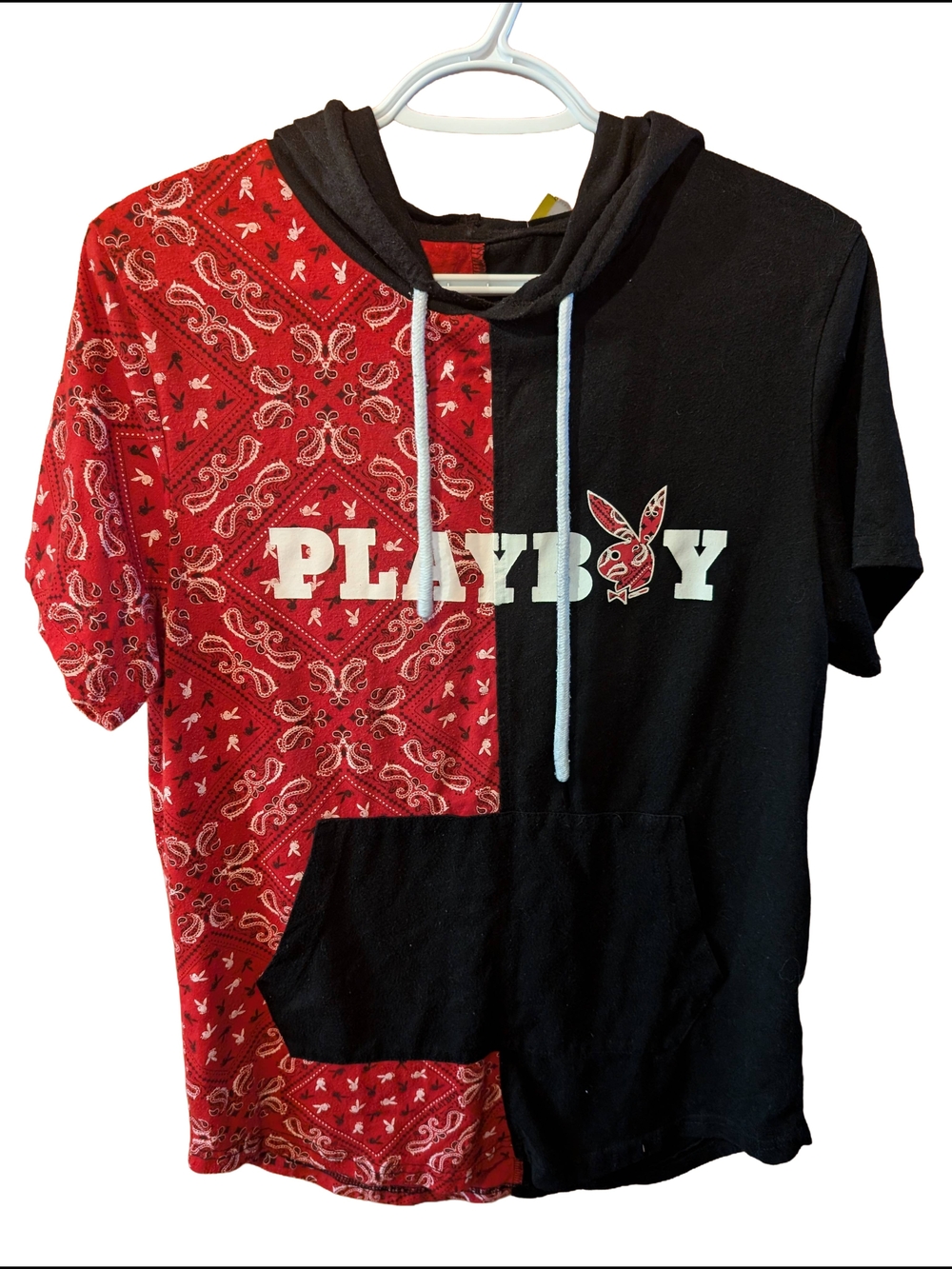 PLAYBOY Red Bandana & Black Short-Sleeve Hooded Tee Y2k
